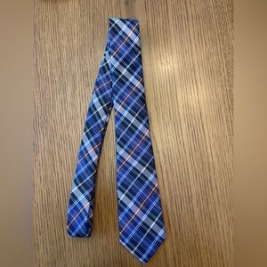 100% Silk Elegant Blue and Orange Plaid Men's Tie